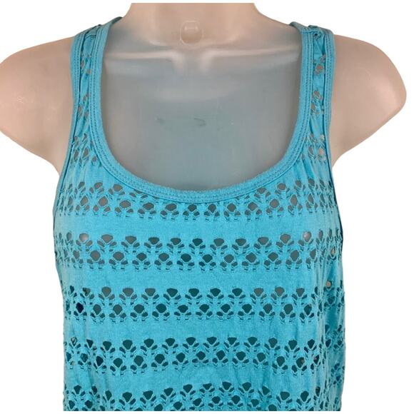 Maurices Y2K 90s Racerback Tank Top Sz M Blue Cutouts Sheer Mesh Open Knit Net - Picture 5 of 6